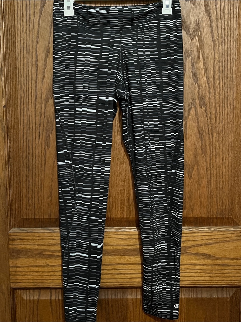 Champion Black Leggings with Grey and White Dash Print